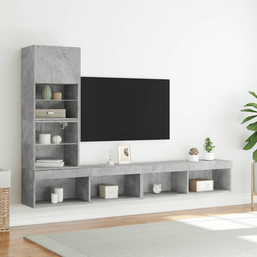 vidaXL Komplet TV omaric LED 4-delni betonsko siv inženirski les