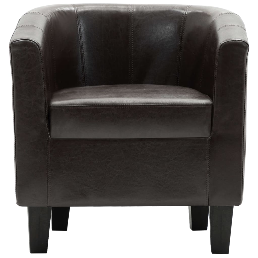 vidaXL Tubast stol s stolčkom za noge iz temno rjavega umetnega usnja