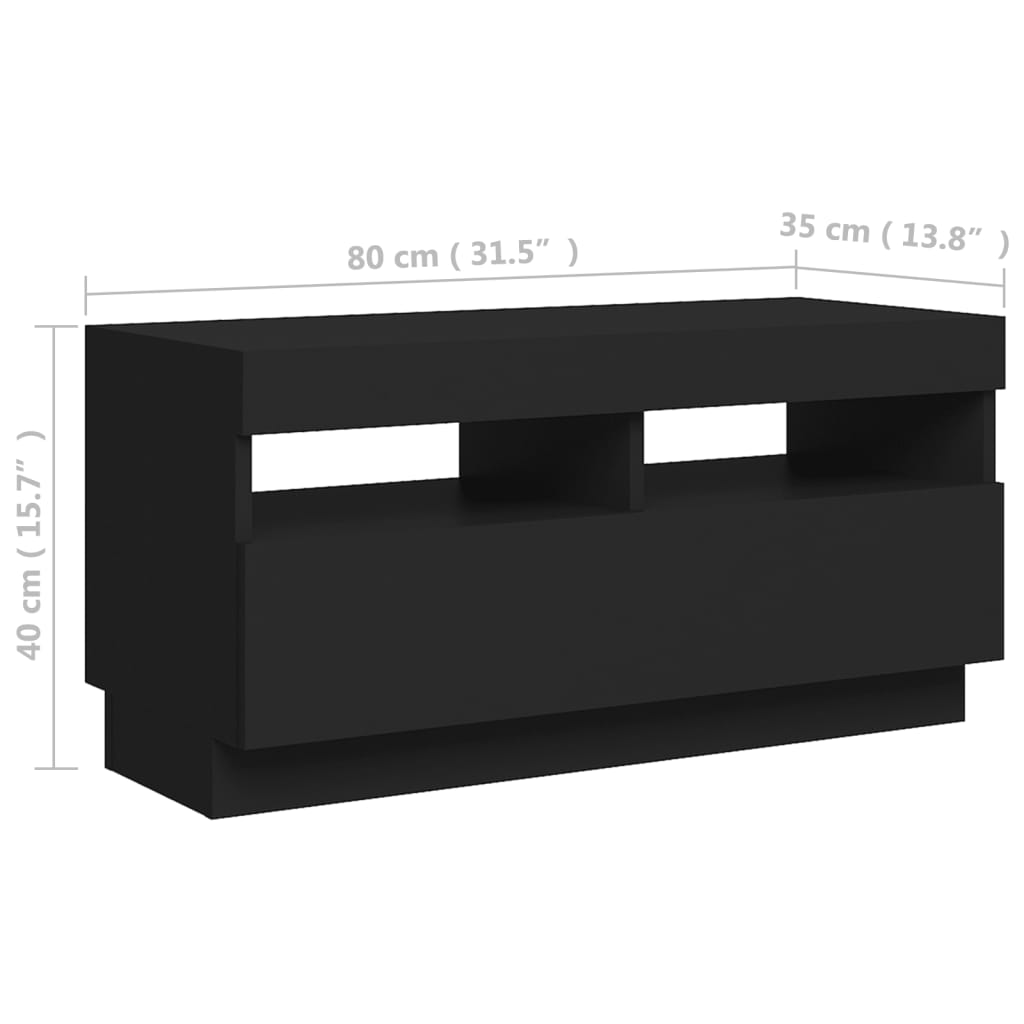 vidaXL TV omarica z LED lučkami črna 80x35x40 cm