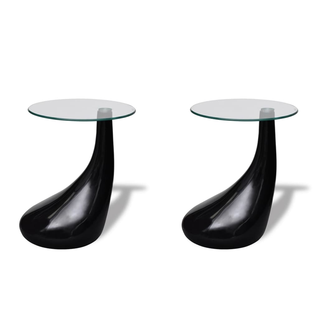 vidaXL Klubska mizica 2 kosa z okroglim steklom visok sijaj črna