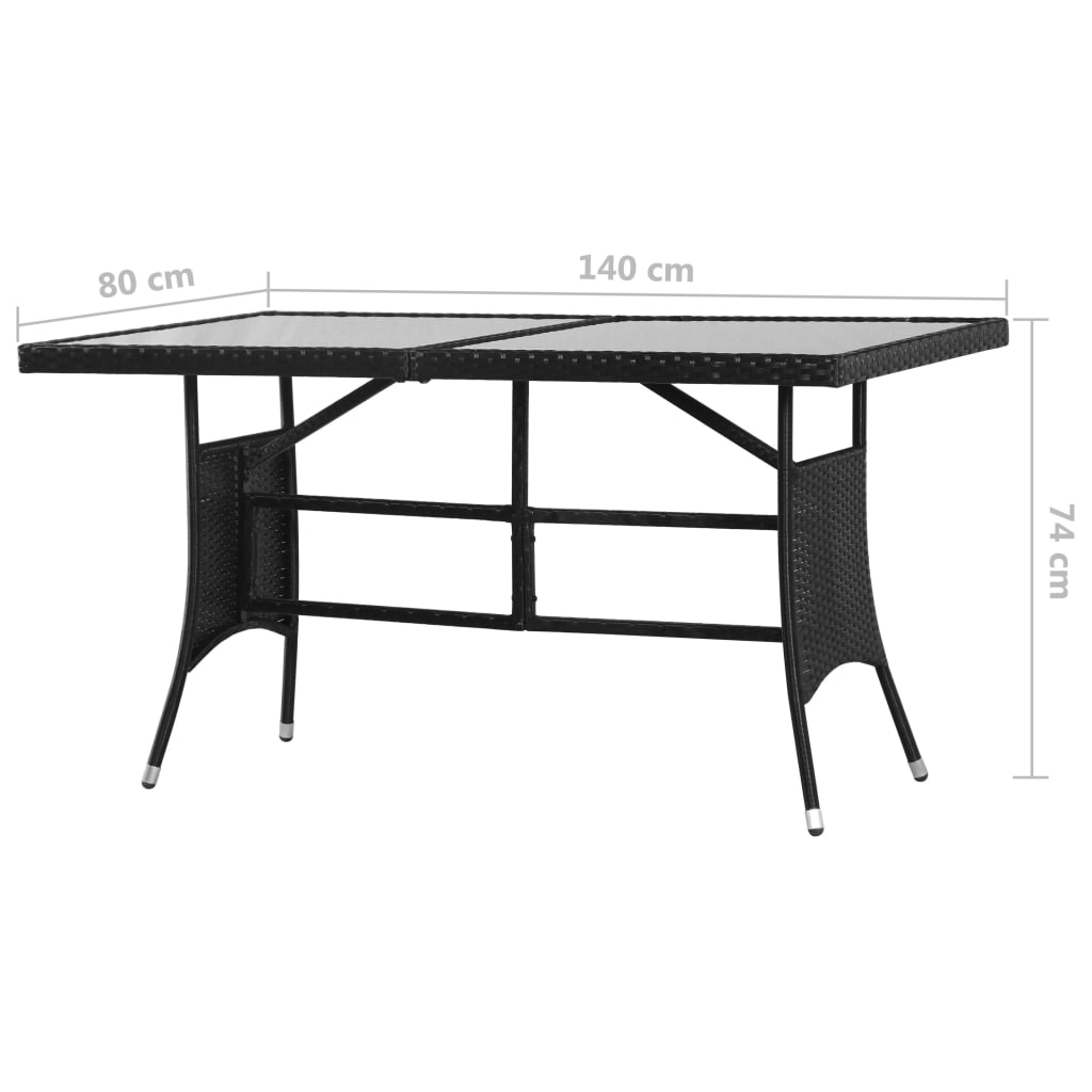 vidaXL Vrtna miza iz poli ratana 140x80x74 cm črna