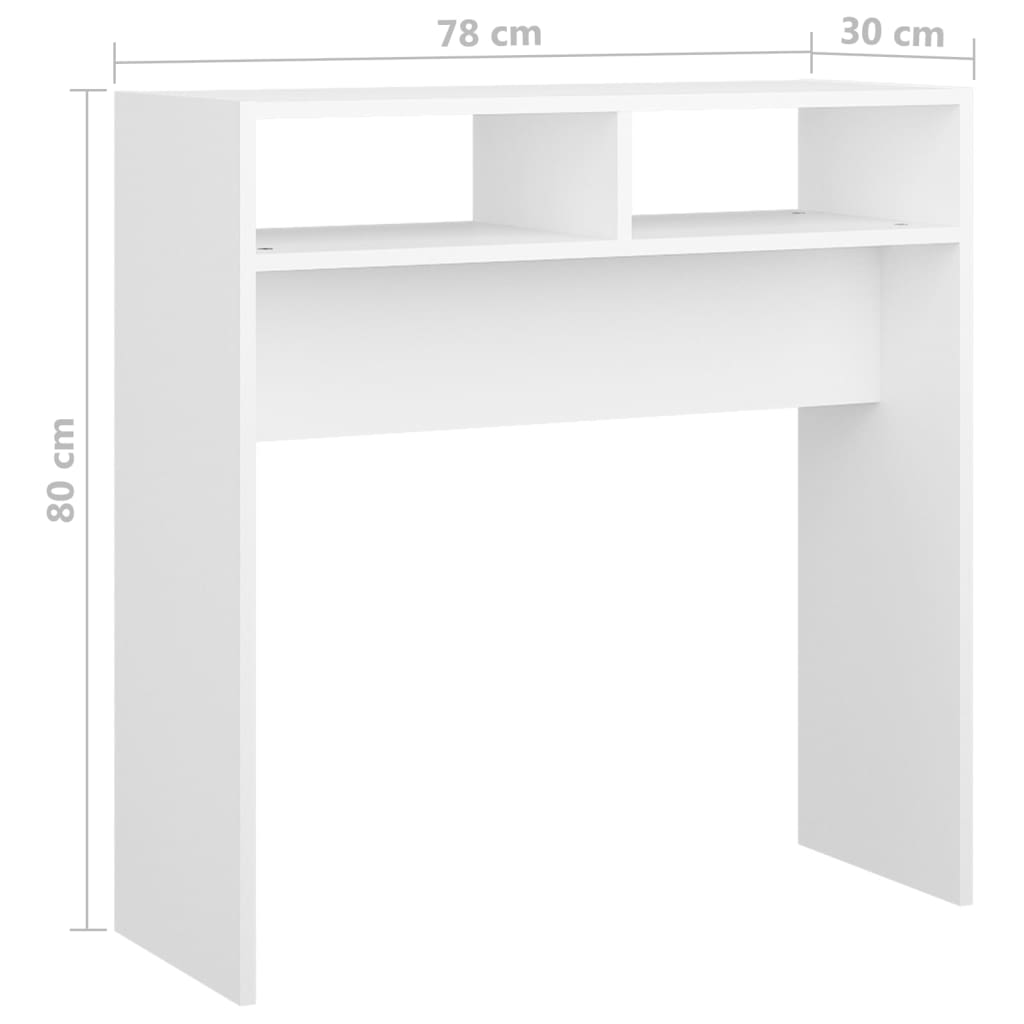 vidaXL Konzolna mizica bela 78x30x80 cm iverna plošča