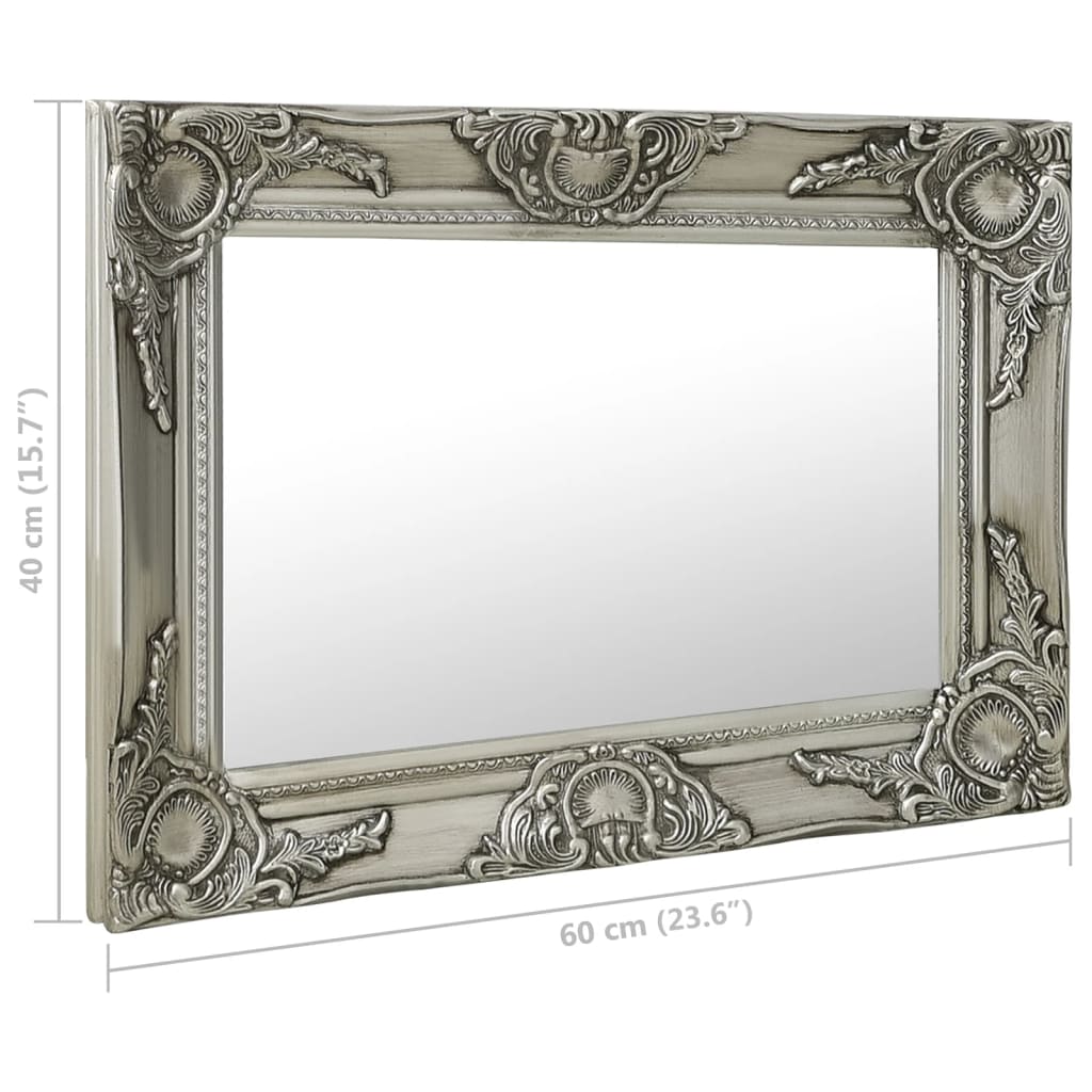 vidaXL Stensko ogledalo v baročnem stilu 60x40 cm srebrno