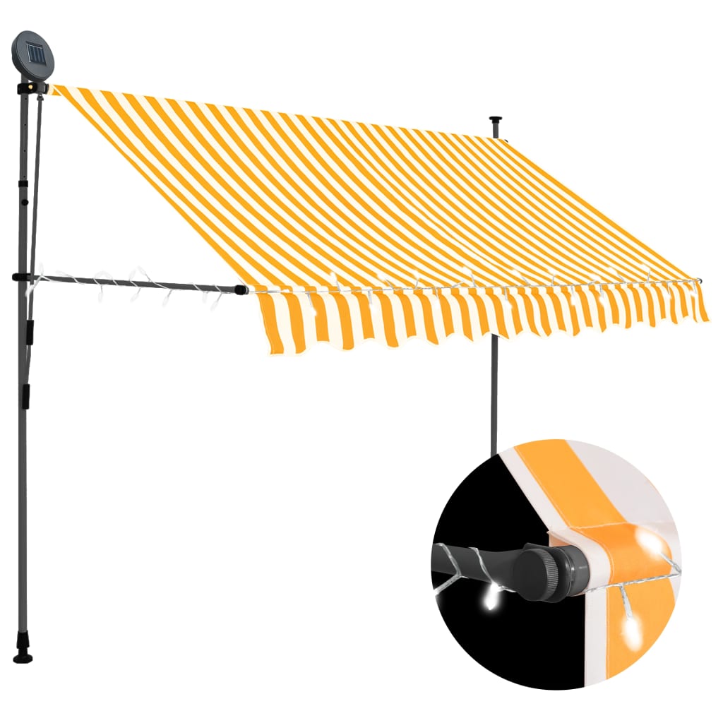 vidaXL Ročno zložljiva tenda z LED lučkami 300 cm bela in oranžna