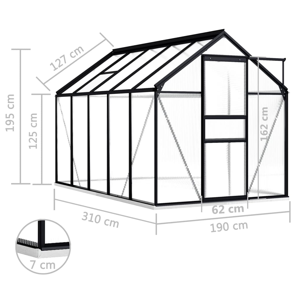 vidaXL Rastlinjak z okvirjem antraciten aluminij 5,89 m²