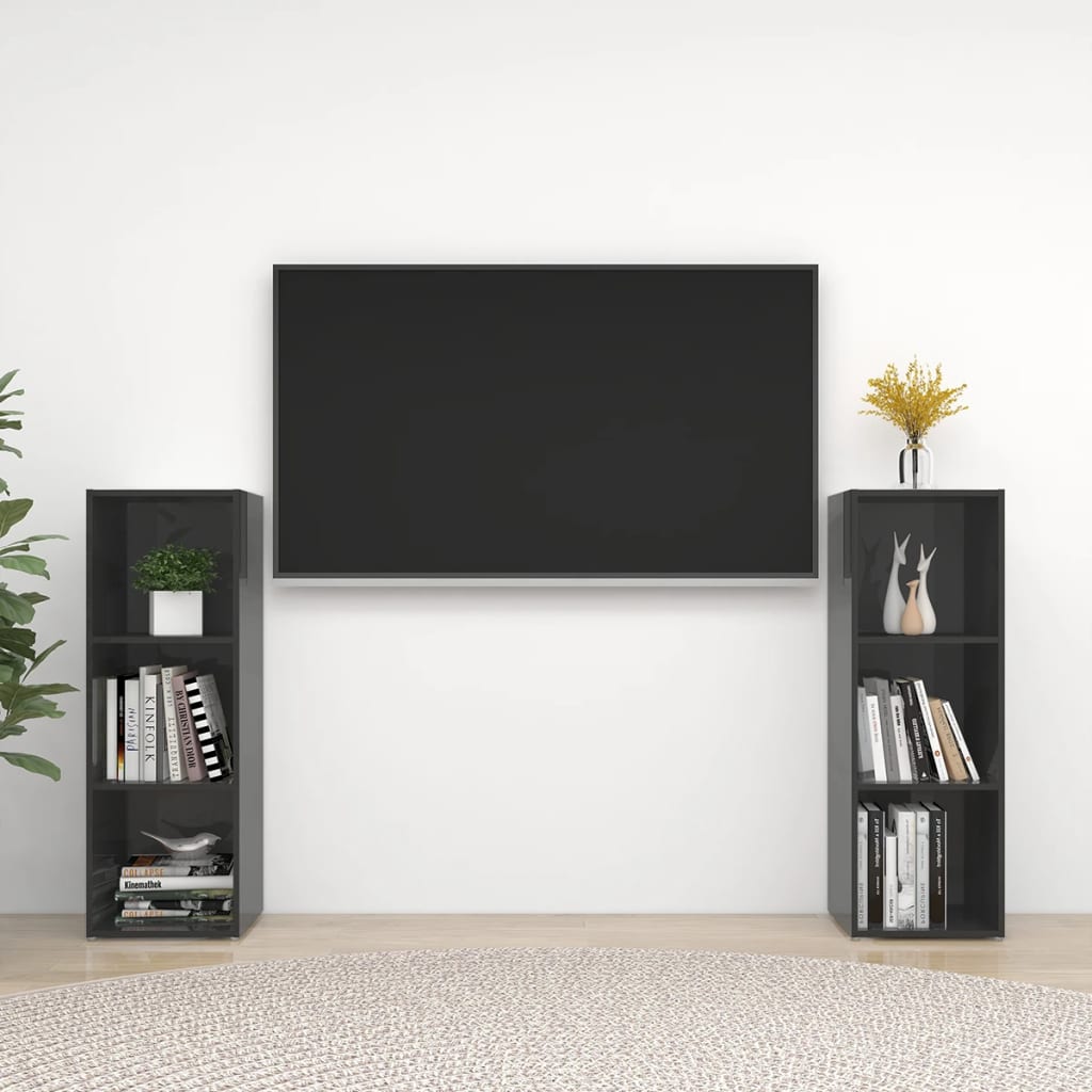 vidaXL TV omarice 2 kosa visok sijaj sive 107x35x37 cm iverna plošča