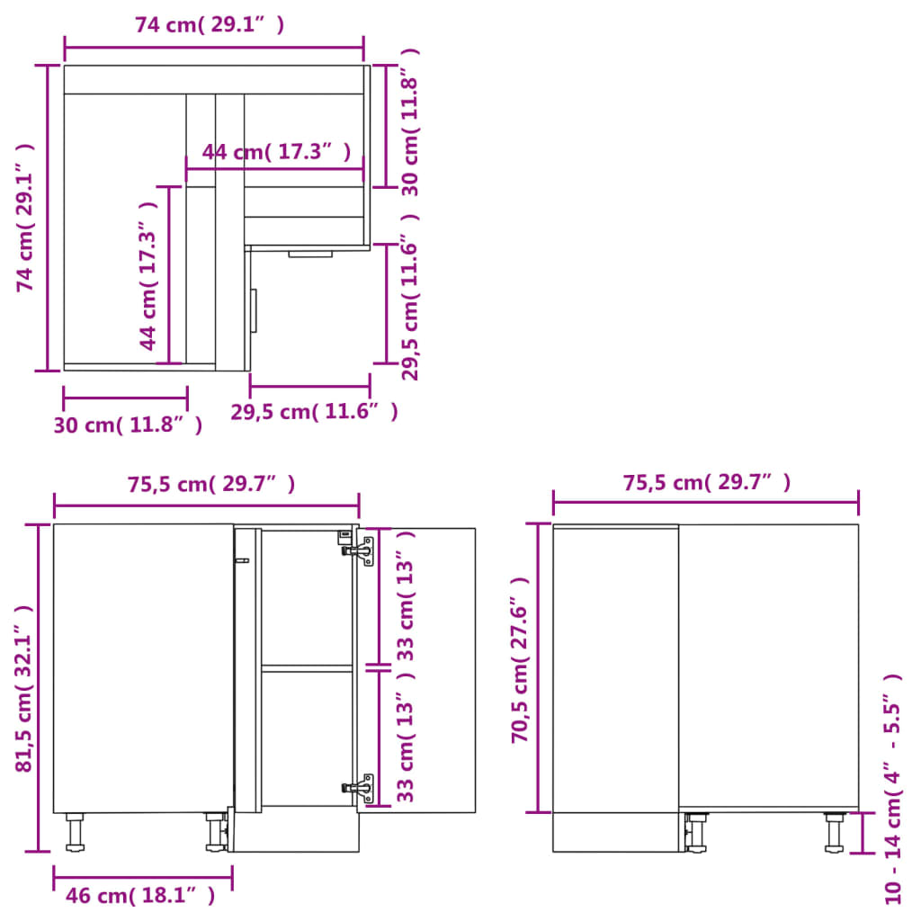 vidaXL Kotna spodnja omarica visok sijaj bela 75,5x75,5x81,5 cm