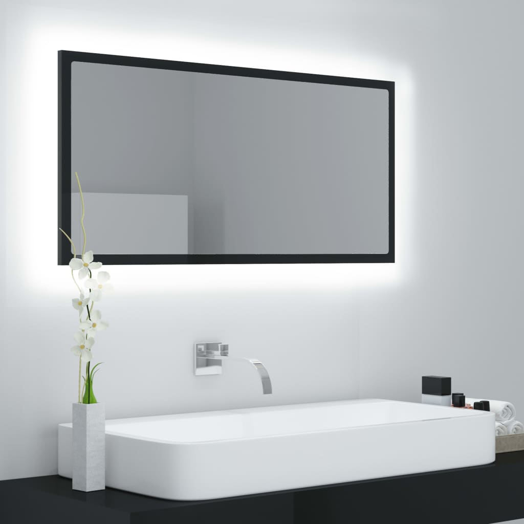 vidaXL LED kopalniško ogledalo visok sijaj črno 90x8,5x37 cm akril