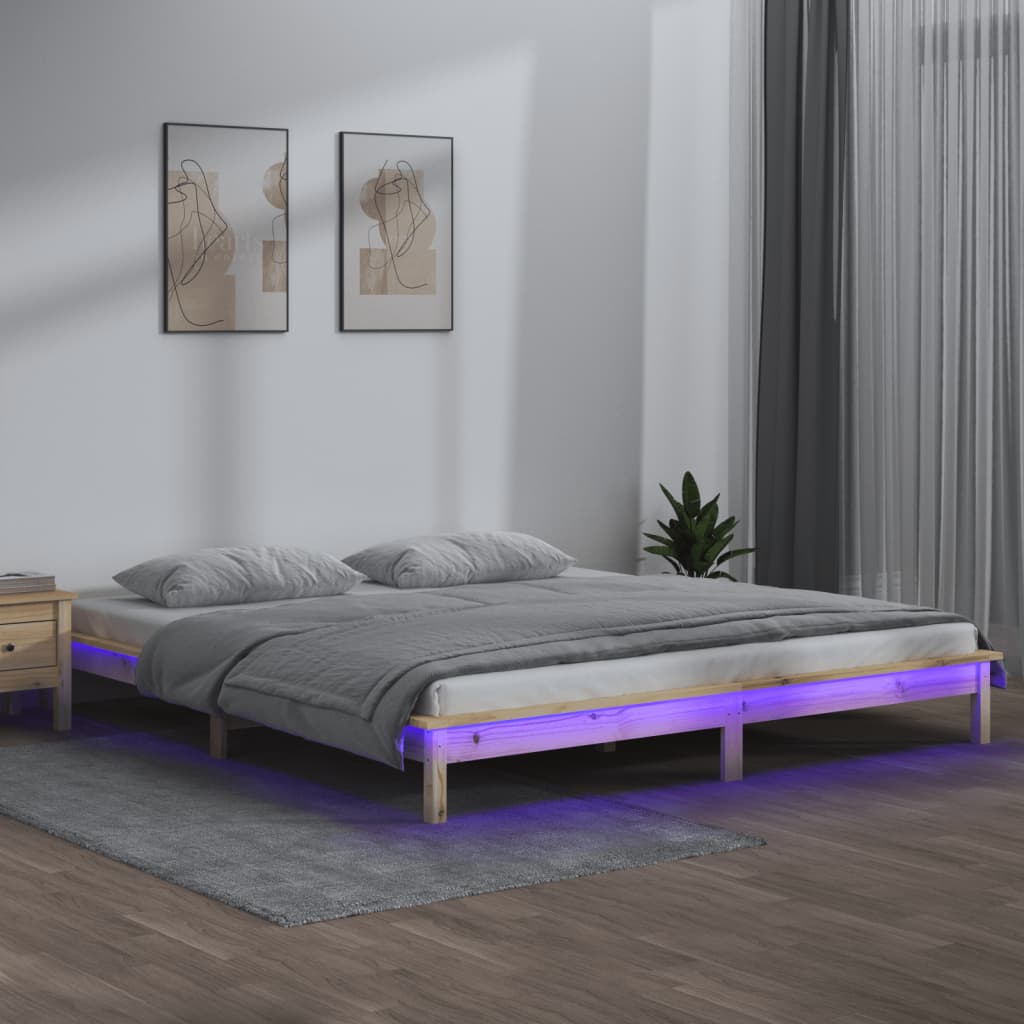 vidaXL LED posteljni okvir 150x200 cm trden les