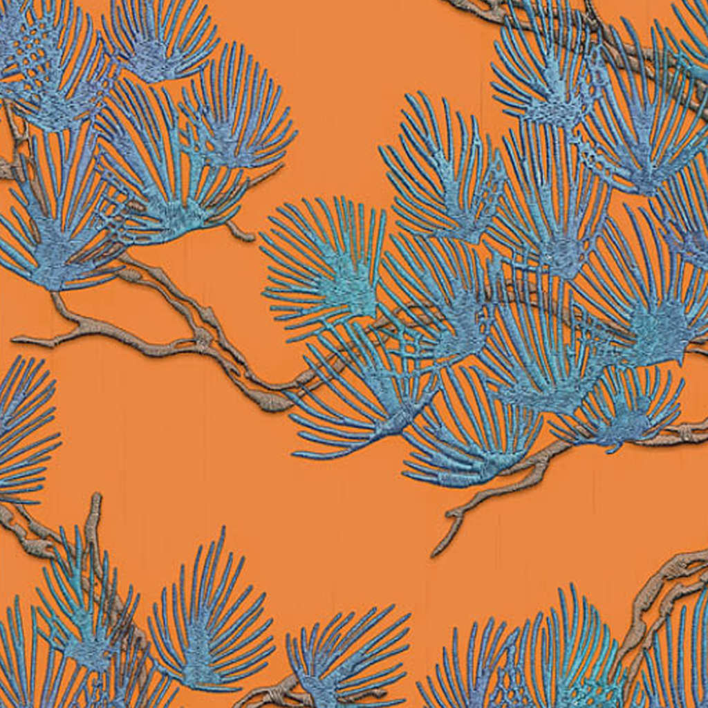 DUTCH WALLCOVERINGS Tapeta borovci modra in oranžna