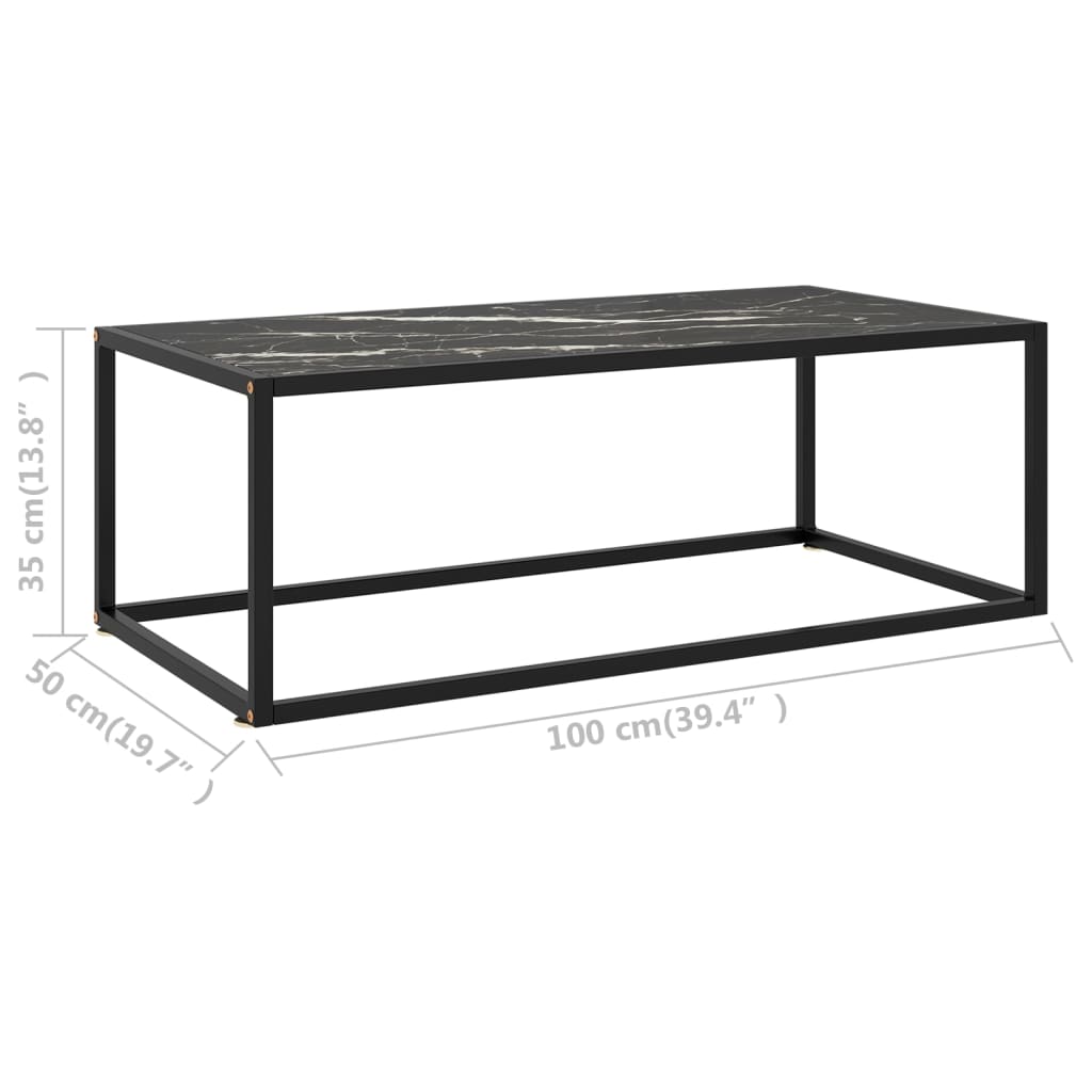 vidaXL Klubska mizica črna s črnim marmornim steklom 100x50x35 cm