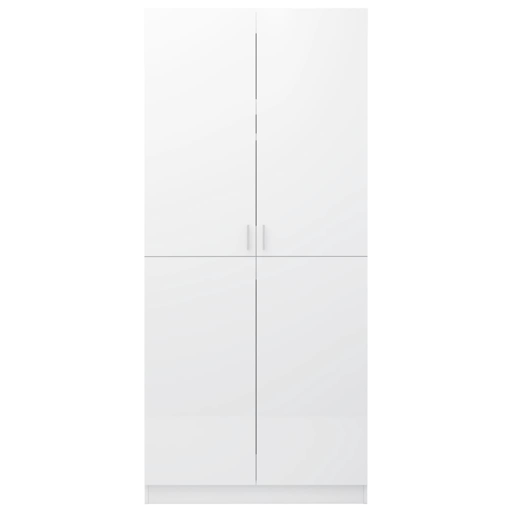 vidaXL Garderobna omara visok sijaj bela 90x52x200 cm iverna plošča