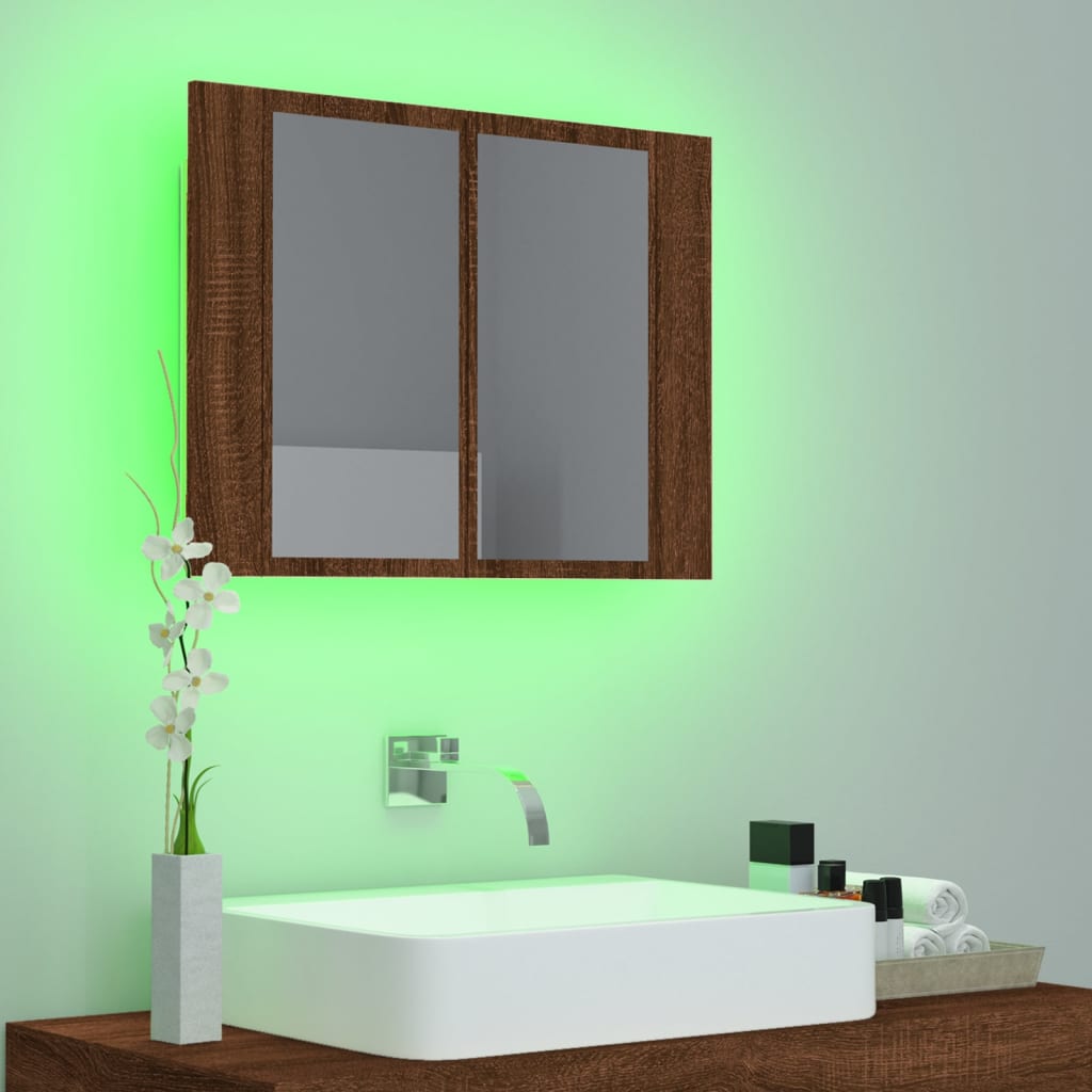 vidaXL LED omarica z ogledalom rjav hrast 60x12x45 cm inženirski les