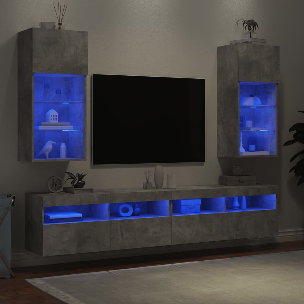 vidaXL TV omarica z LED lučkami 2 kosa betonsko siva 40,5x30x90 cm