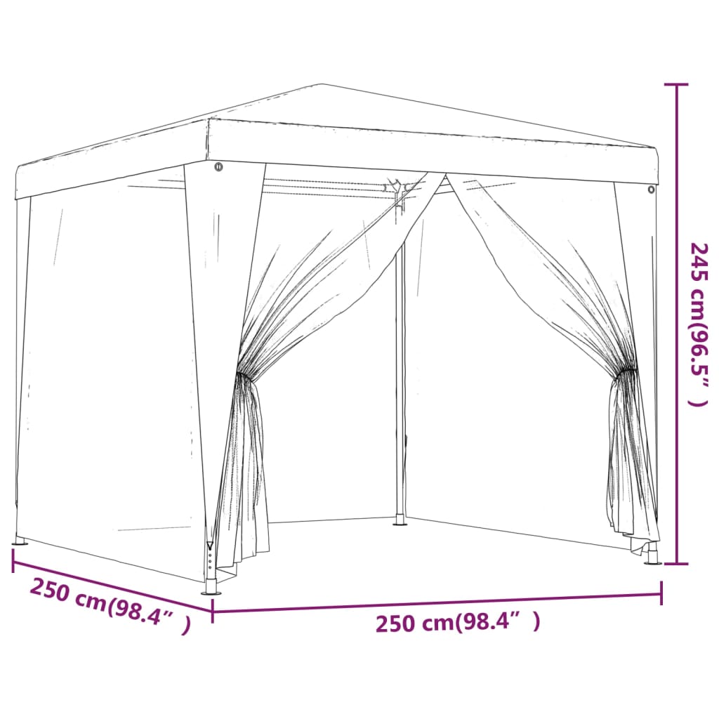 vidaXL Vrtni šotor s 4 mrežastimi stranicami moder 2,5x2,5 m HDPE