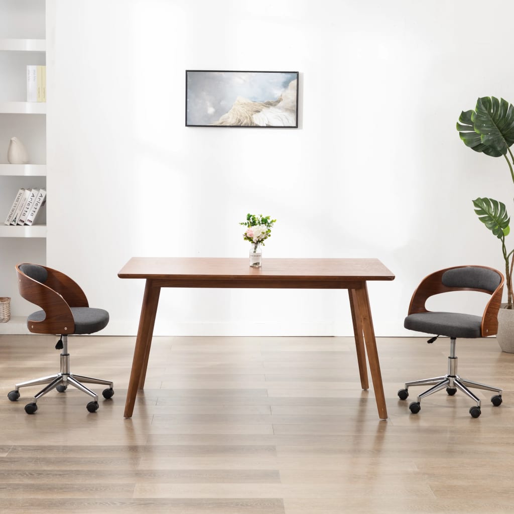 vidaXL Vrtljiv jedilni stol siv ukrivljen les in blago