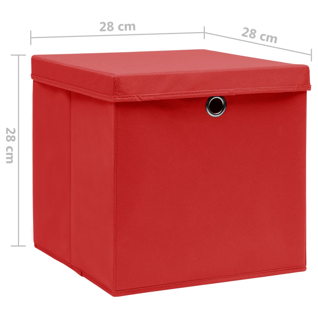 vidaXL Škatle s pokrovi 4 kosi 28x28x28 cm rdeče