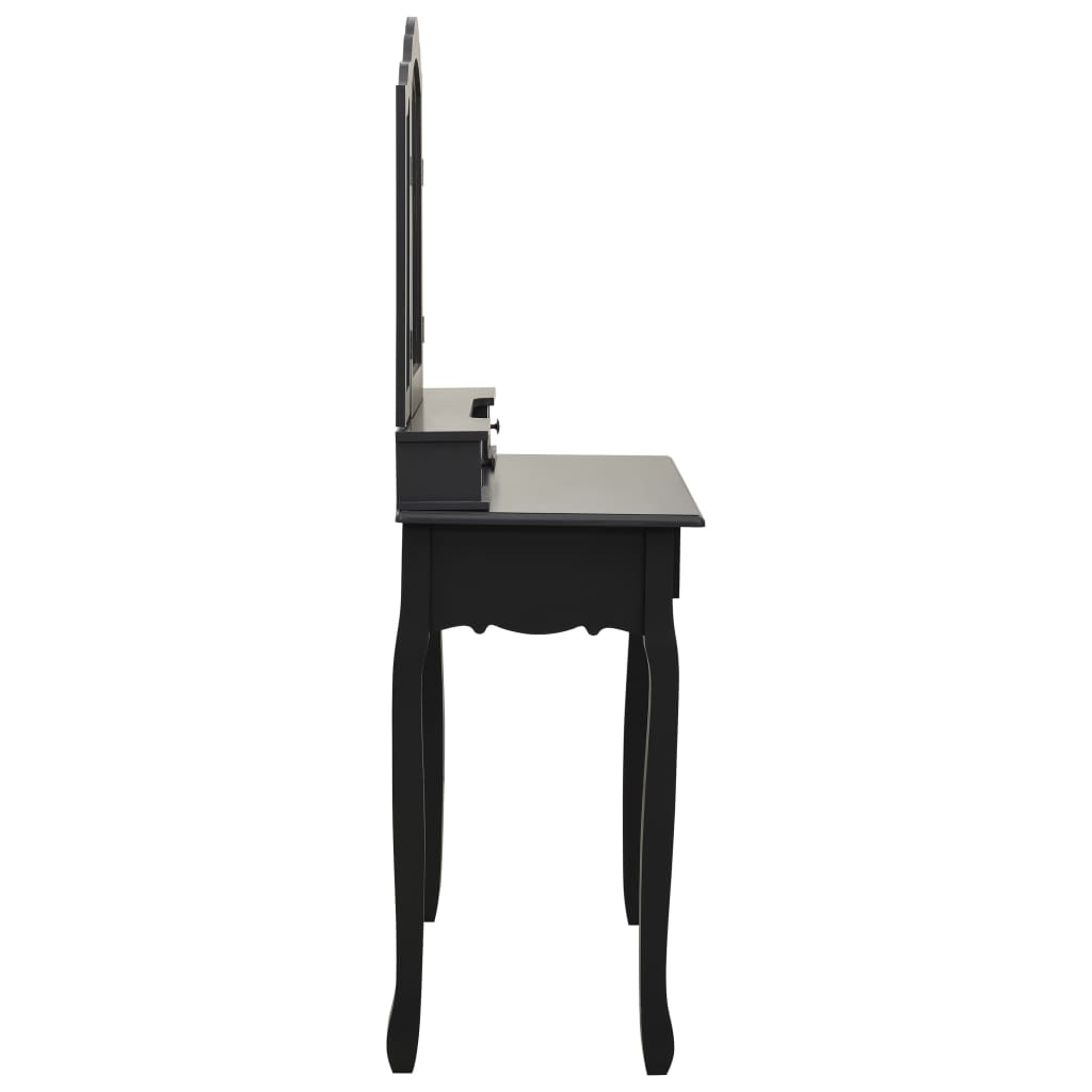 vidaXL Mizica za ličenje s stolčkom črna 80x69x141 cm les pavlovnije