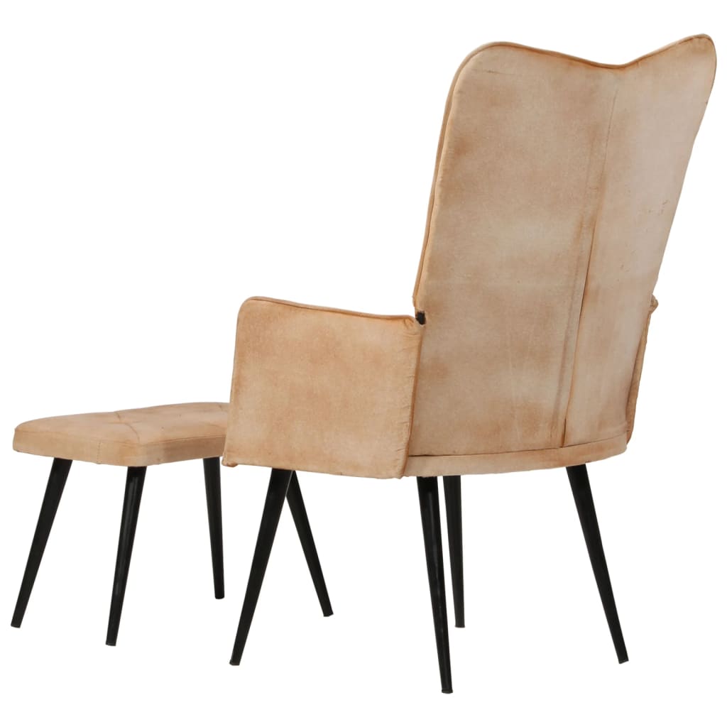 vidaXL Fotelj s stolčkom za noge krem iz platna