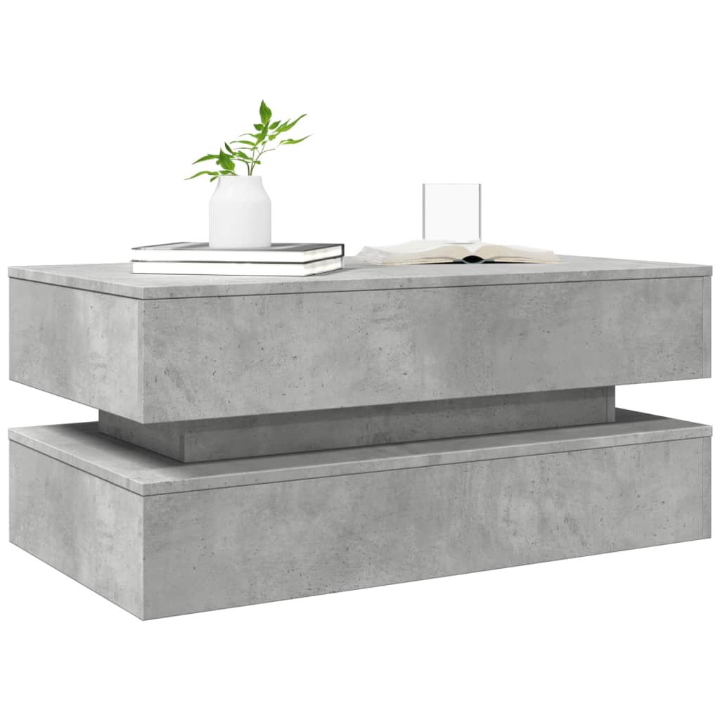 vidaXL Klubska mizica z LED lučkami betonsko siva 90x50x40 cm