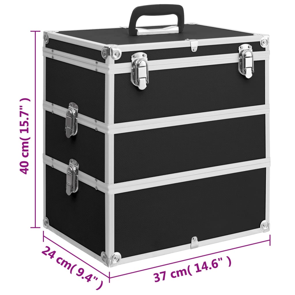 vidaXL Kovček za ličila 37x24x40 cm črn aluminij