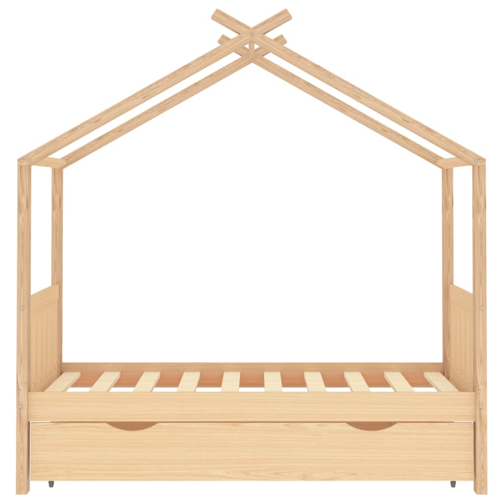 vidaXL Otroški posteljni okvir s predalom trdna borovina 80x160 cm
