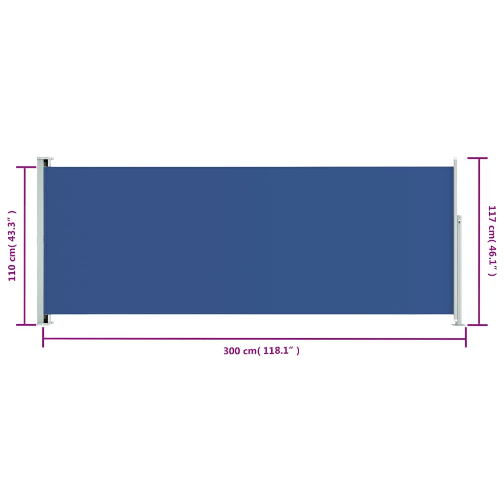 vidaXL Zložljiva stranska tenda za teraso 117x300 cm modra
