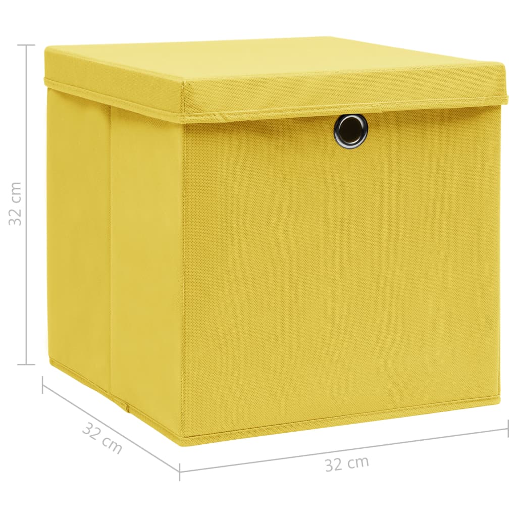vidaXL Škatle za shranjevanje s pokrovi 4 kosi rumene 32x32x32 cm