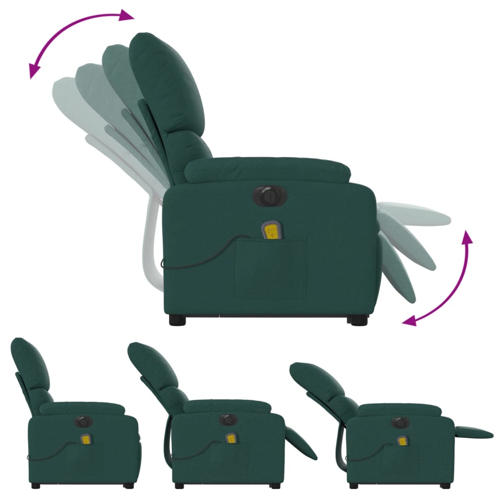 vidaXL Električni masažni naslanjač s funkcijo vstajanja temno zelen