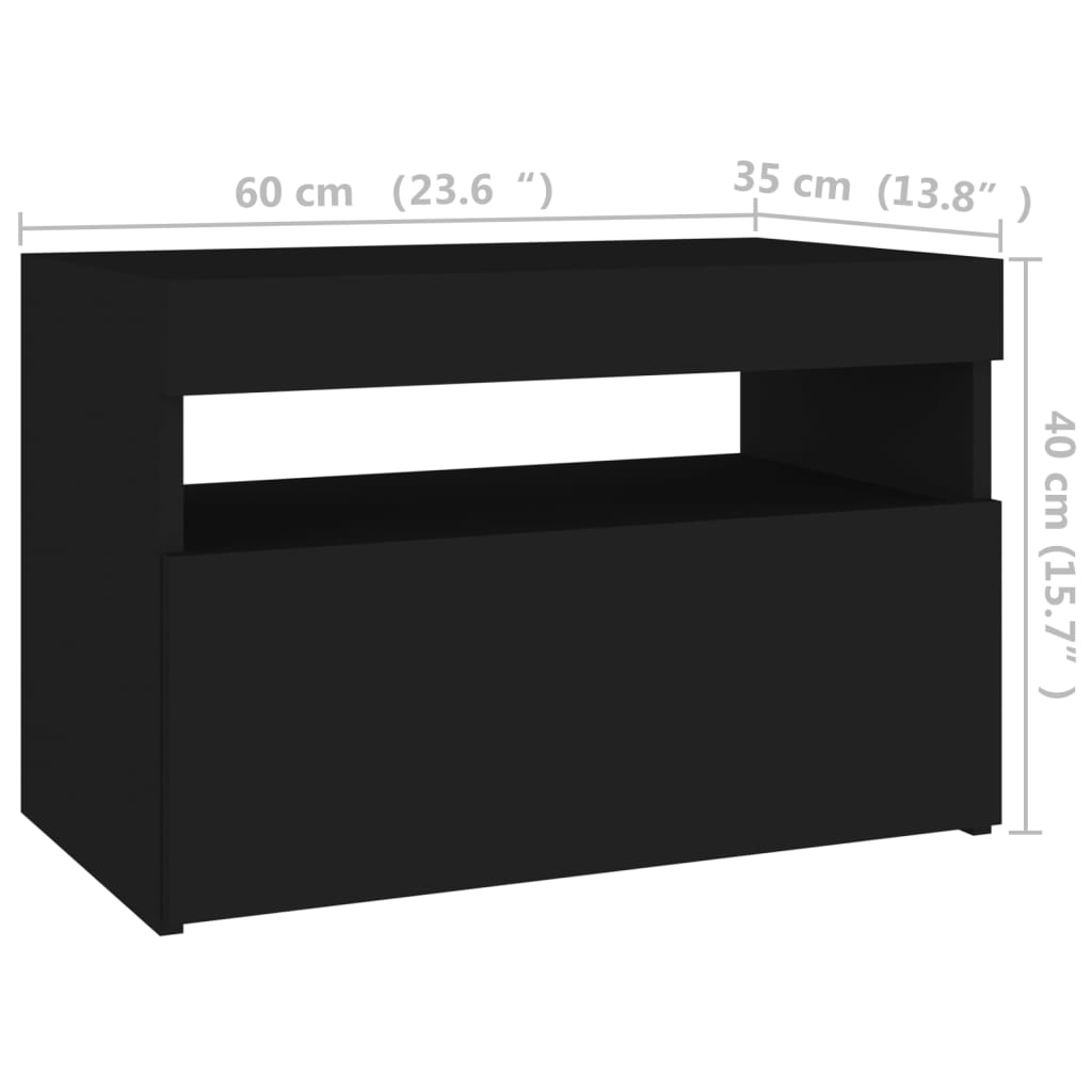 vidaXL Nočna omarica z LED lučkami črna 60x35x40 cm iverna plošča