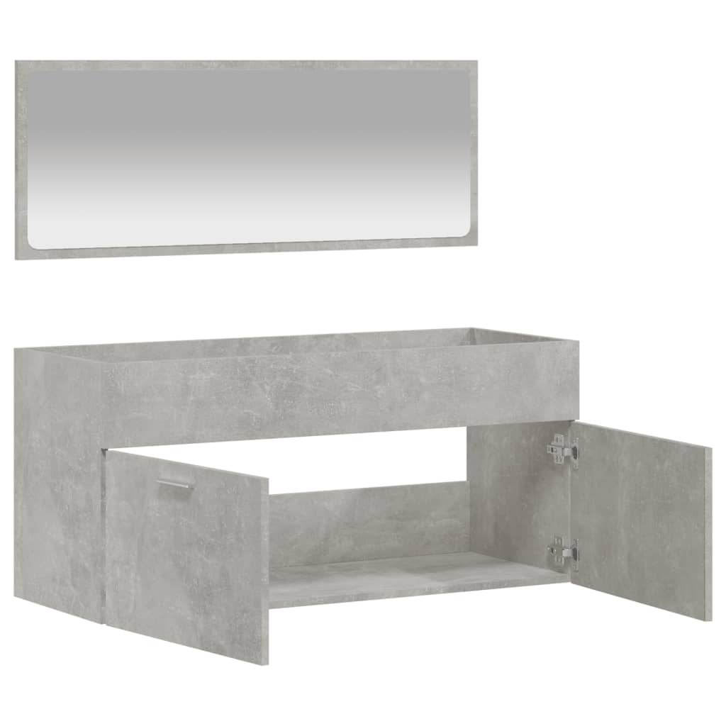 vidaXL Kopalniška omarica z ogledalom betonsko siv inženirski les