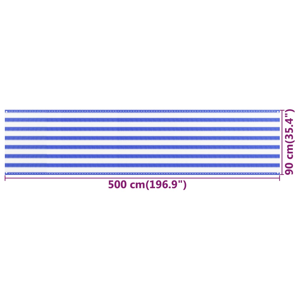 vidaXL Balkonsko platno modro in belo 90x500 cm HDPE
