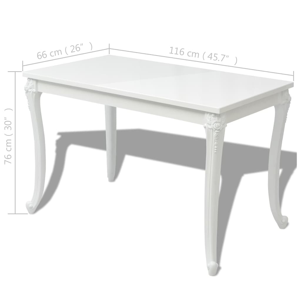 vidaXL Jedilna miza 116x66x76 cm visok sijaj bele barve