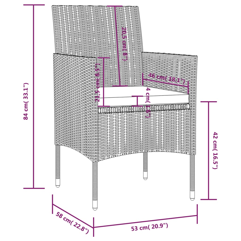 vidaXL Vrtna sedežna garnitura 16-delna z blazinami poli ratan siva