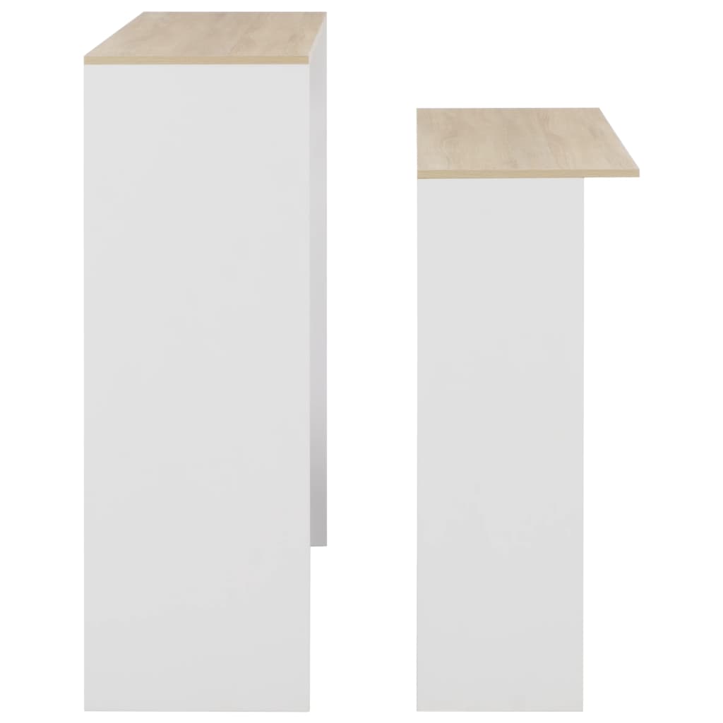 vidaXL Barska miza z 2 površinama bela in barva hrasta 130x40x120 cm