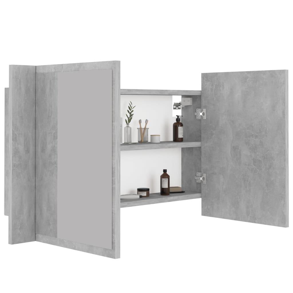 vidaXL LED kopalniška omarica z ogledalom betonsko siva 80x12x45 akril