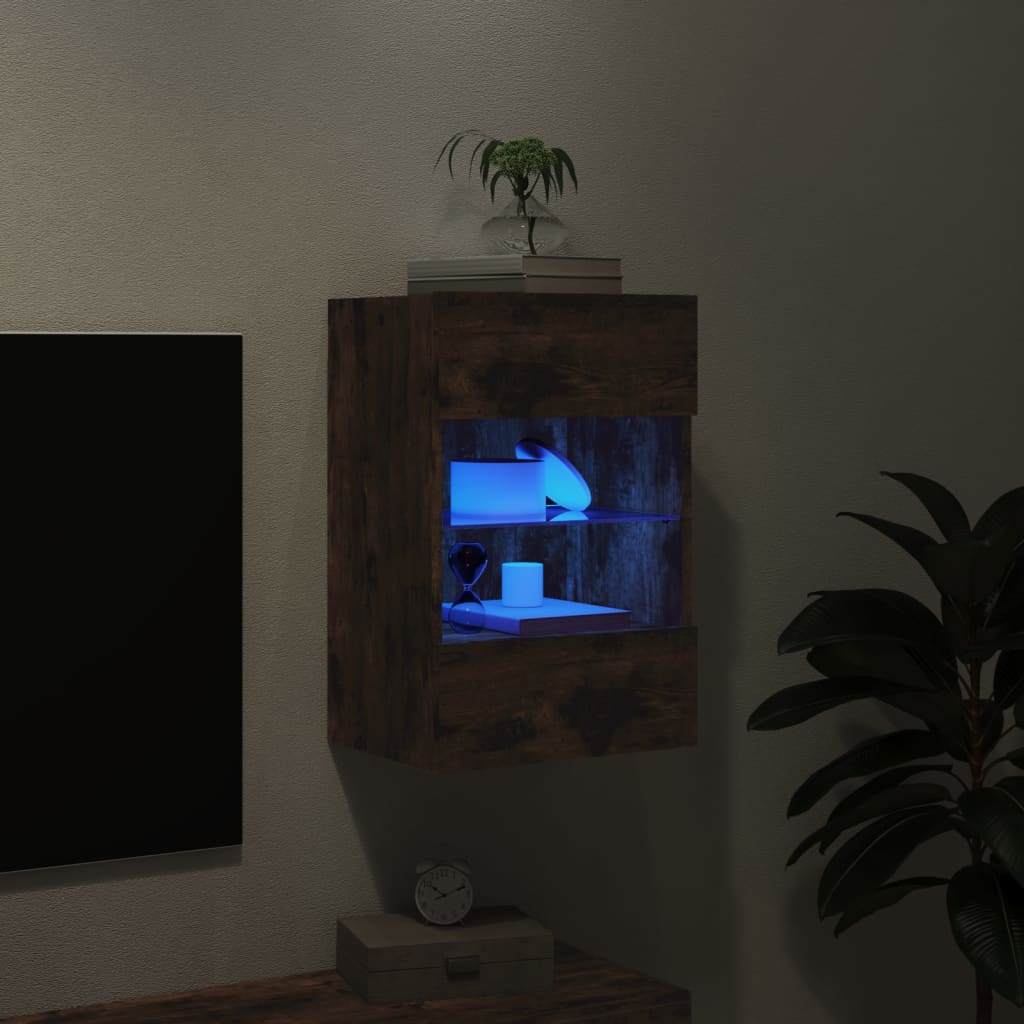 vidaXL Stenska TV omarica z LED lučkami dimljeni hrast 40x30x60,5 cm