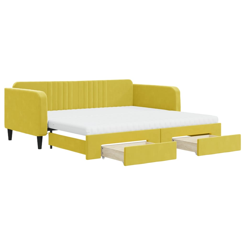vidaXL Izvlečna dnevna postelja s predali rumena 100x200 cm žamet