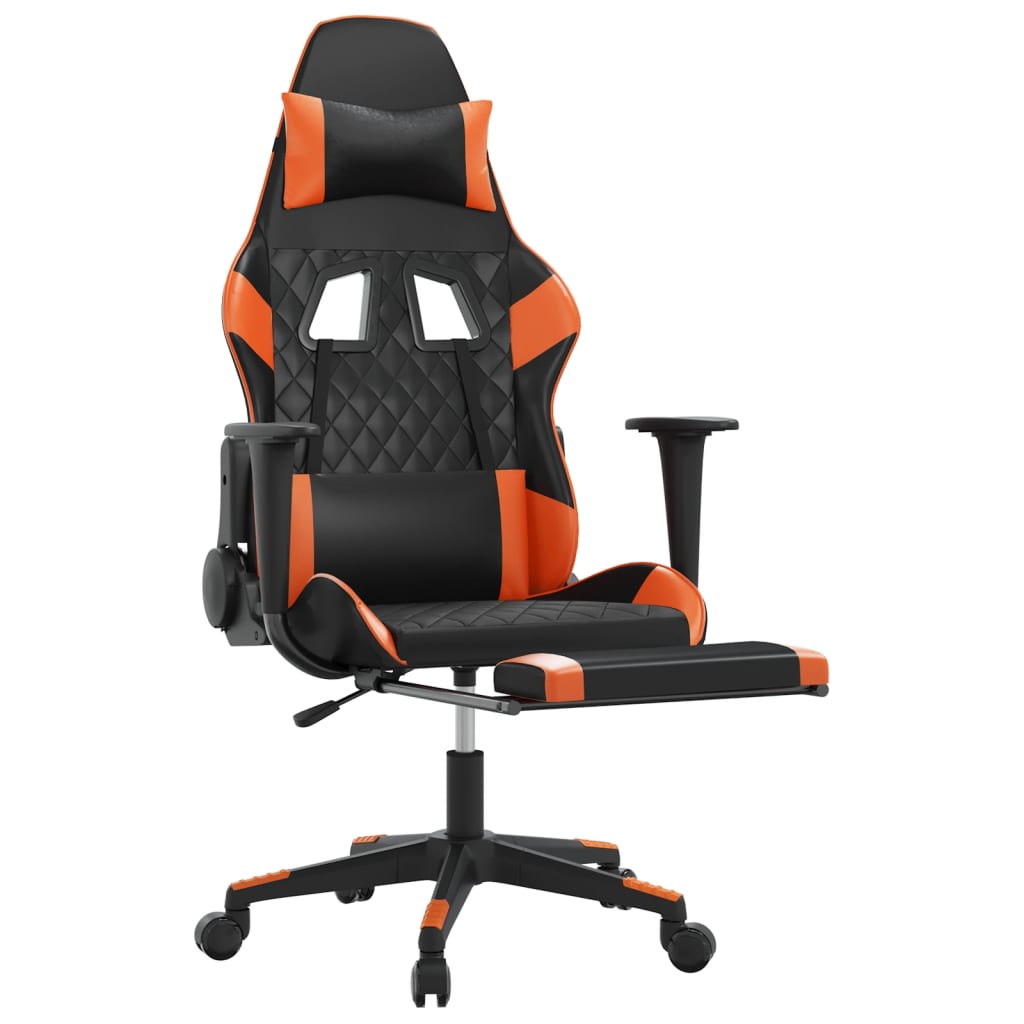 vidaXL Masažni gaming stol z oporo za noge črno in oranžno um. usnje
