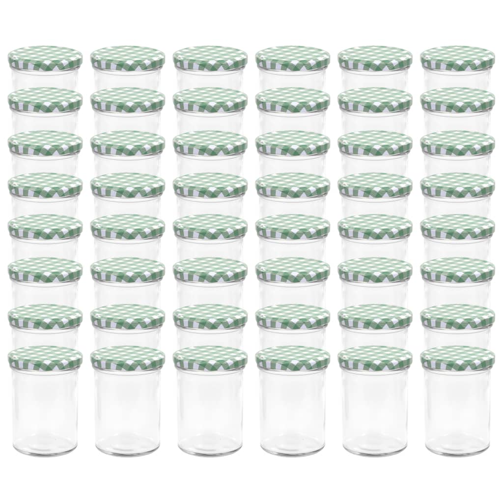 vidaXL Stekleni kozarci z belimi in zelenimi pokrovi 48 kosov 400 ml