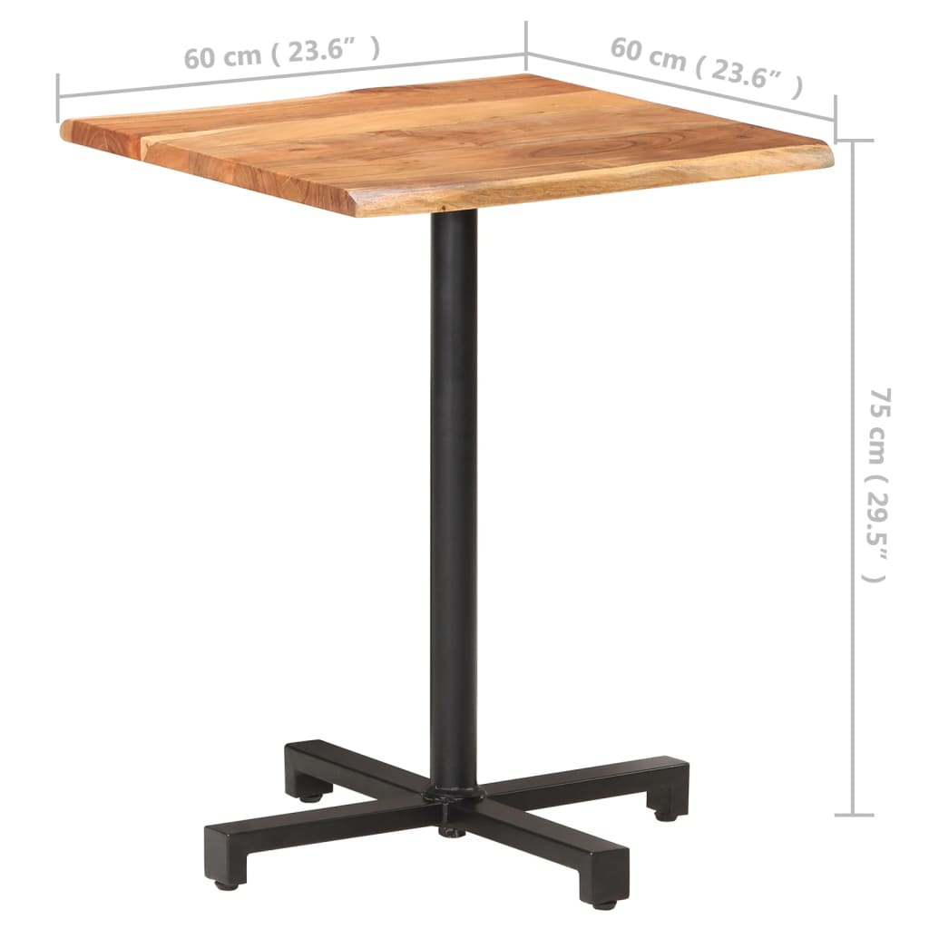 vidaXL Bistro miza z naravnimi robovi 60x60x75 cm trden akacijev les