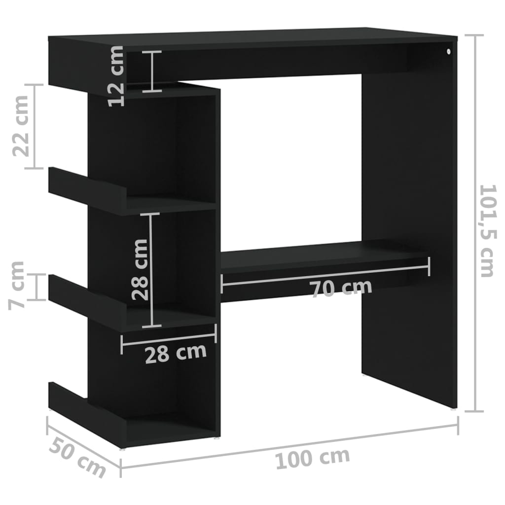 vidaXL Barska miza s policami črna 100x50x101,5 cm iverna plošča
