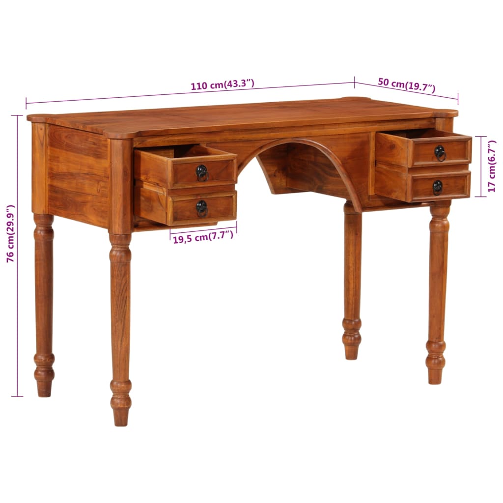 vidaXL Pisalna miza s predali 110x50x76 cm trden akacijev les