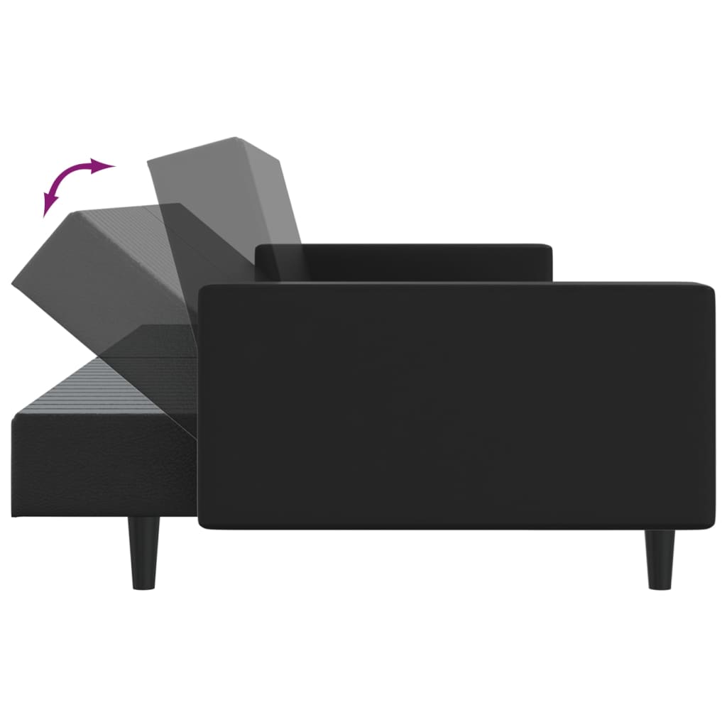 vidaXL Kavč dvosed z ležiščem črno umetno usnje