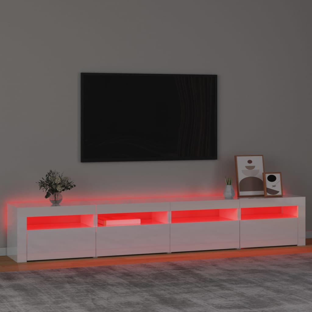 vidaXL TV omarica z LED lučkami visok sijaj bela 240x35x40 cm