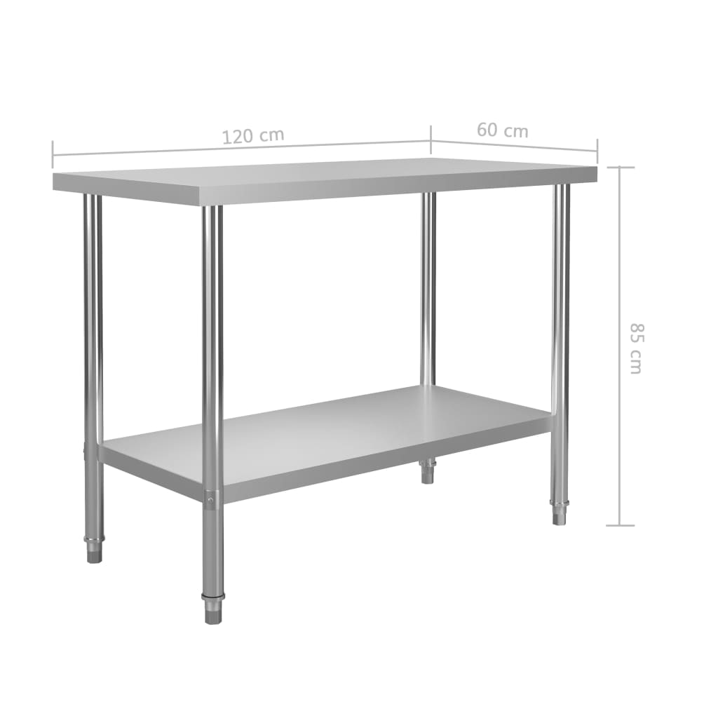 vidaXL Kuhinjska delovna miza 120x60x85 cm nerjaveče jeklo