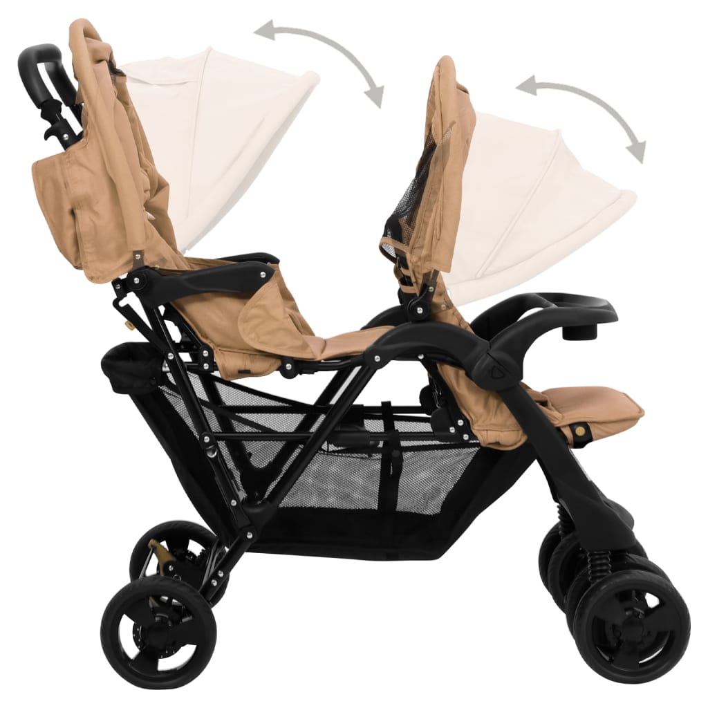 vidaXL Otroški voziček za dvojčke taupe jeklo