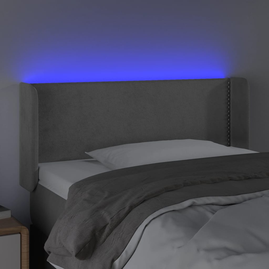 vidaXL LED posteljno vzglavje svetlo sivo 83x16x78/88 cm žamet