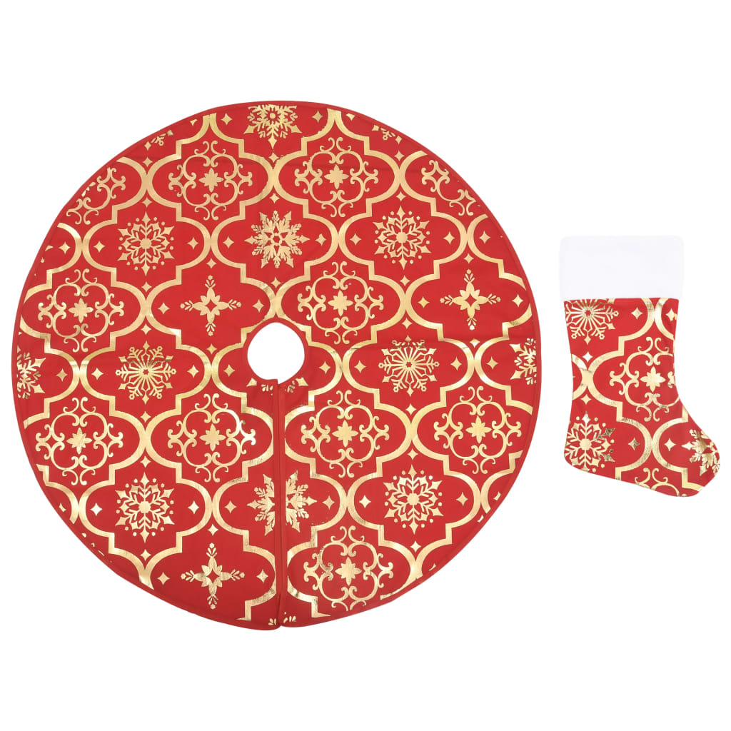 vidaXL Razkošna podloga za novoletno jelko z nogavico rdeča 150 cm