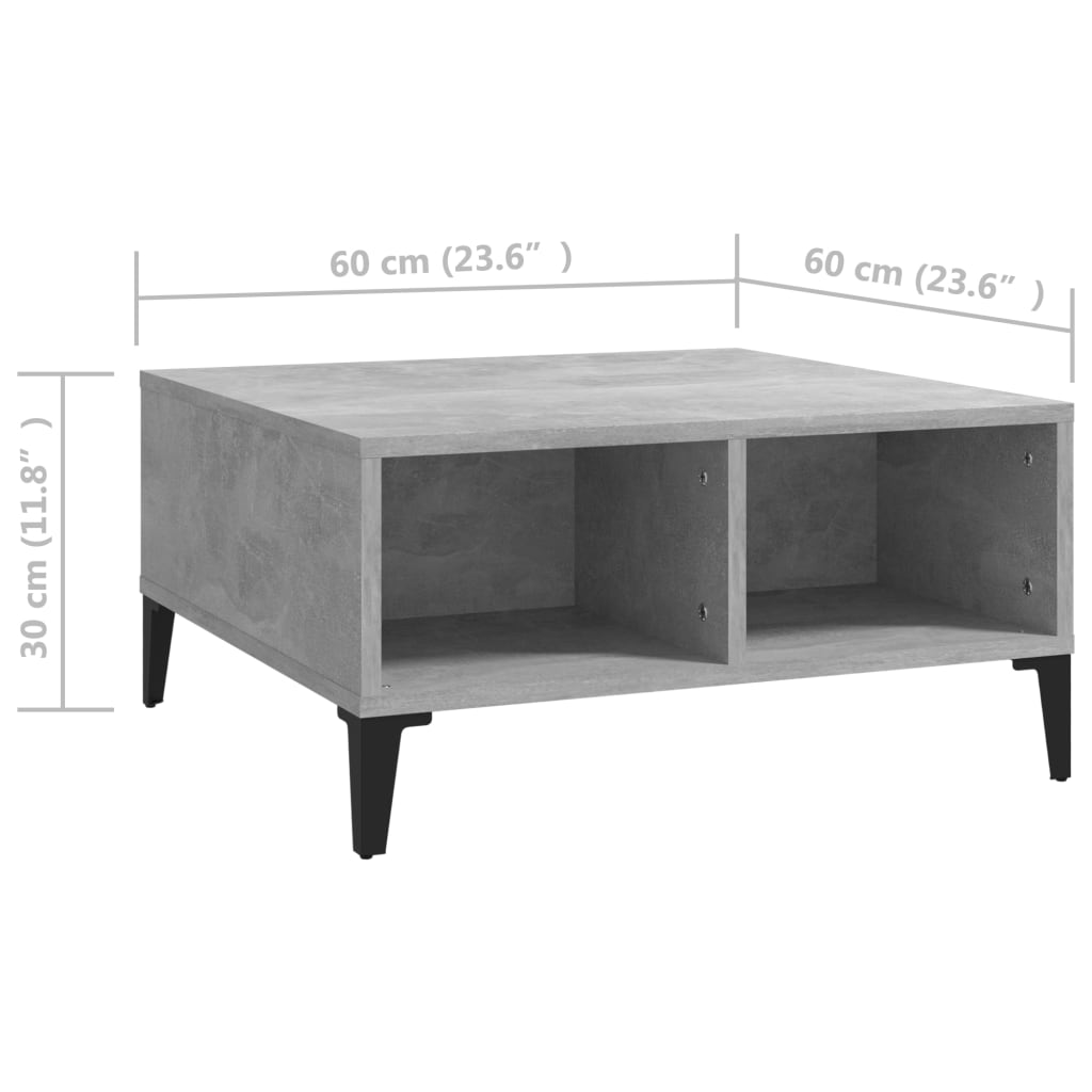 vidaXL Klubska mizica betonsko siva 60x60x30 cm iverna plošča